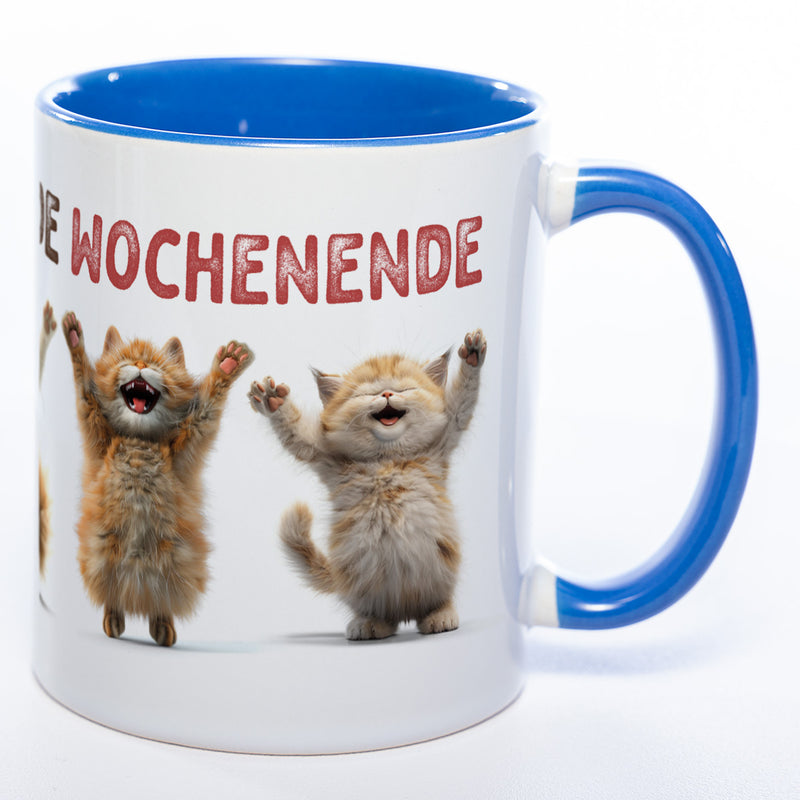 Motiv-Tasse Katzen "Hoch die Hände Wochenende" spülmaschinenfest