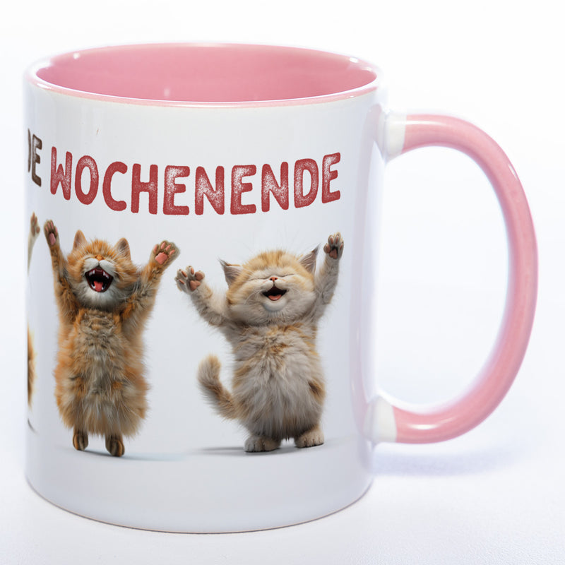 Motiv-Tasse Katzen "Hoch die Hände Wochenende" spülmaschinenfest
