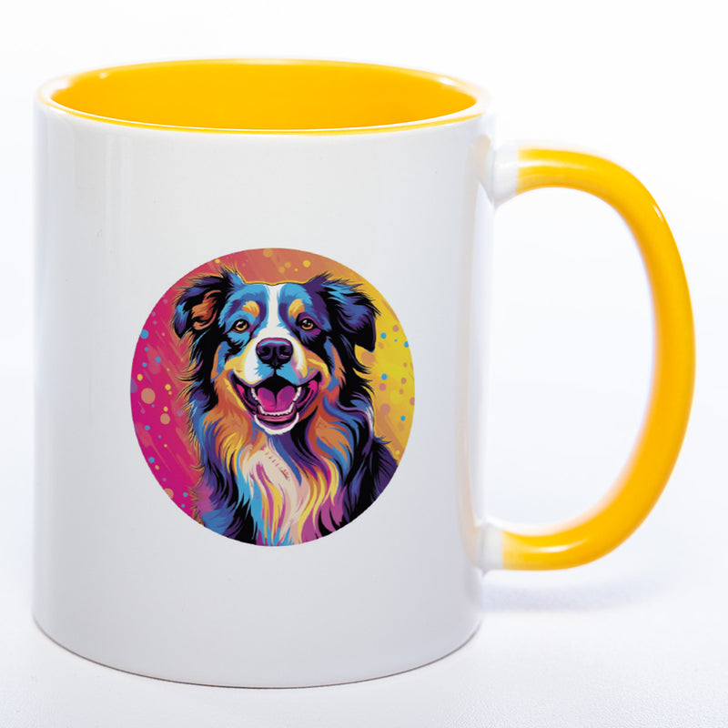 Hundetasse Australian Shepherd 1 mit Wunschname in gelb